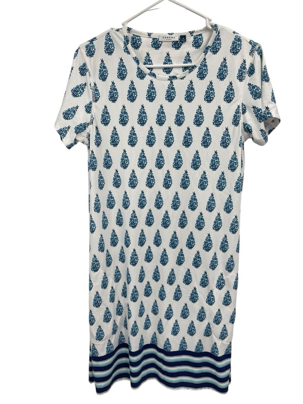 Cabana Life Delray Short Sleeve Shift Dress White Blue Size Medium